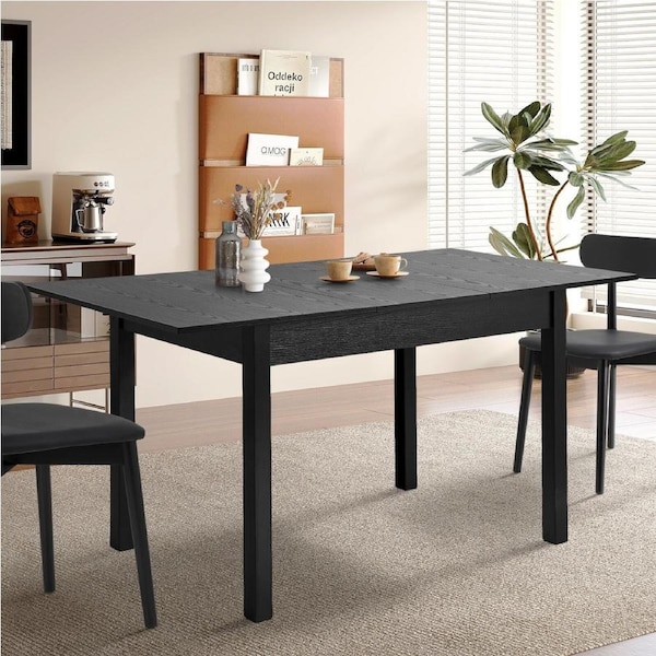 Oikiture 1.6m Extendable Dining Table Wooden Rectangular Kitchen Table Restaurant Cafe Black