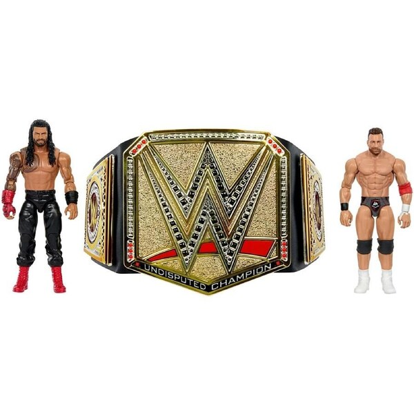 WWE Roman Reigns vs LA Knight Action Figure and Undisputed Champion Belt Bundle