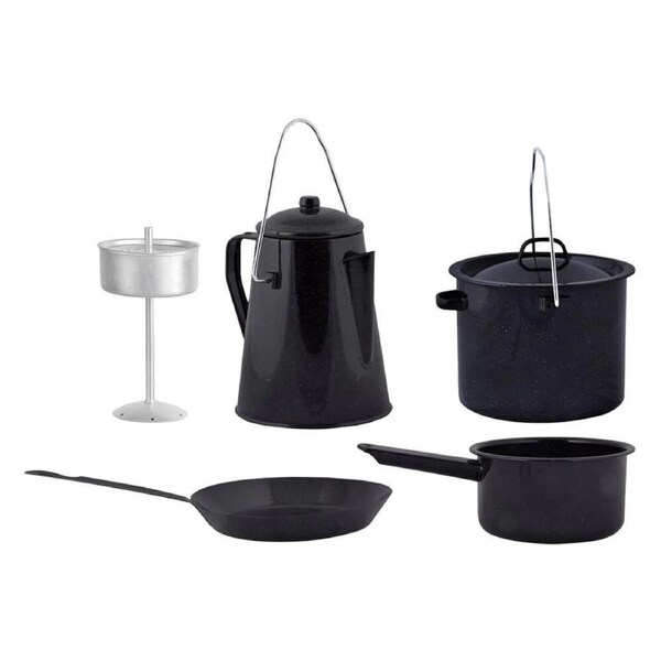 4pc Esschert Design Outdoor Cooking Set Mild Steel Camping Accessory Black