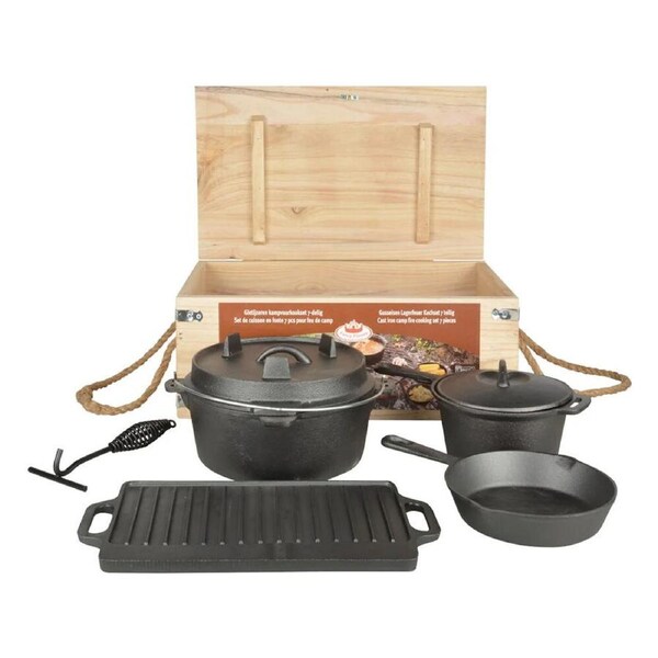 7pc Esschert Design Dutch Oven Cooking Set Outdoor Camping Cookware Black