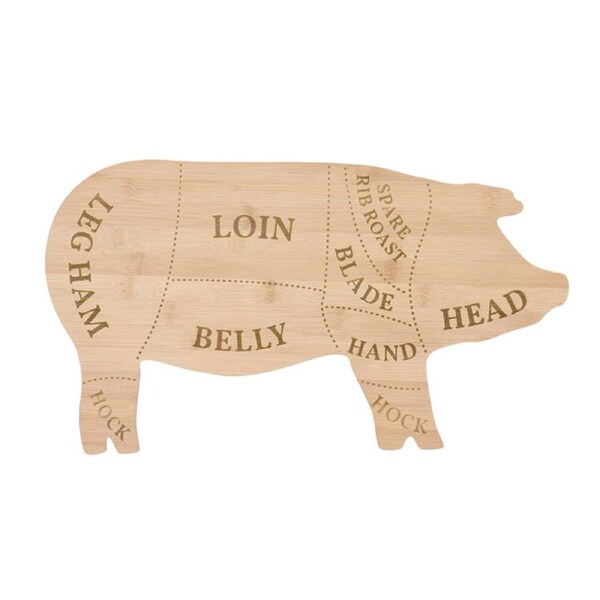 Esschert Design Pig Chopping Board Bamboo Cutting Food Prep Large Natural