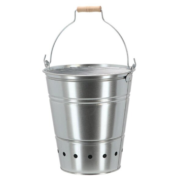 Esschert Design Portable Barbecue Bucket Outdoor BBQ Grill Mild Steel Silver