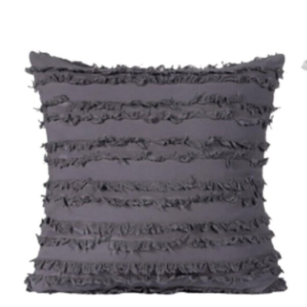 Striped Boho Tassels Fringe Cushion Cover Charcoal Grey