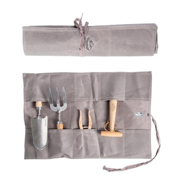 Esschert Design Waxed Canvas Roll Up Pouch Garden Tool Organiser 59.8cm Grey