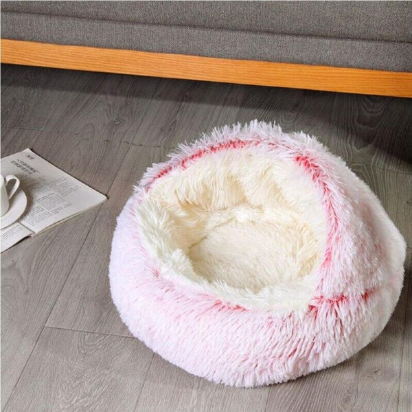 Pet Cat Calming Bed Cuddle Soft Warm Plush Cave Igloo Sleeping Nest Tent House - Pink M 19.5in or 50cm