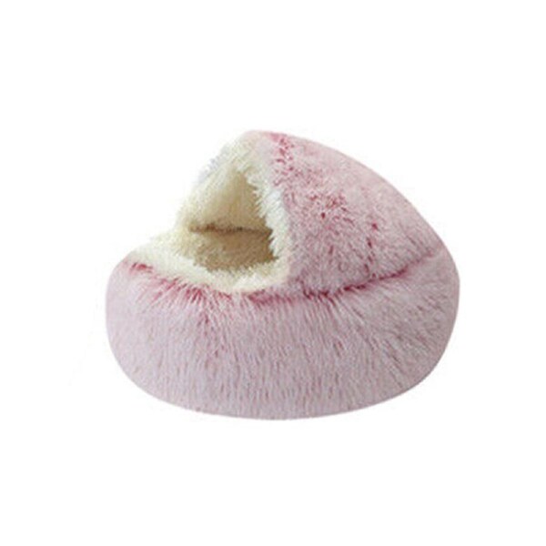 Pet Cat Calming Bed Cuddle Soft Warm Plush Cave Igloo Sleeping Nest Tent House - Pink L 25.5in or 60cm