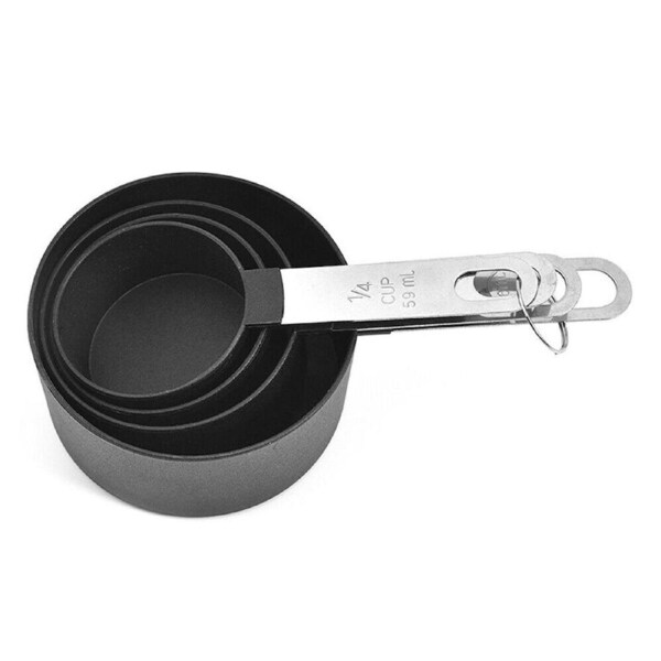 Stainless Steel PP Measuring Cups Spoons Kitchen Baking Cooking Tools Set - 4 x Black Measuring Cups