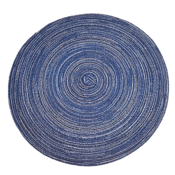 Round Jacquard-Weaved Non Slip Placemats Dining Table Place Mats Set - 4pcs Blue