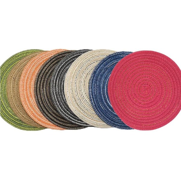 Round Jacquard-Weaved Non Slip Placemats Dining Table Place Mats Set - 4pcs Green