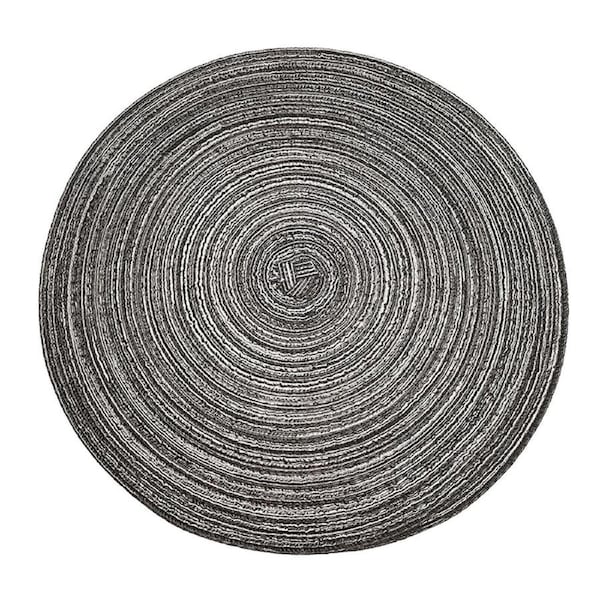 Round Jacquard-Weaved Non Slip Placemats Dining Table Place Mats Set - 4pcs Gray