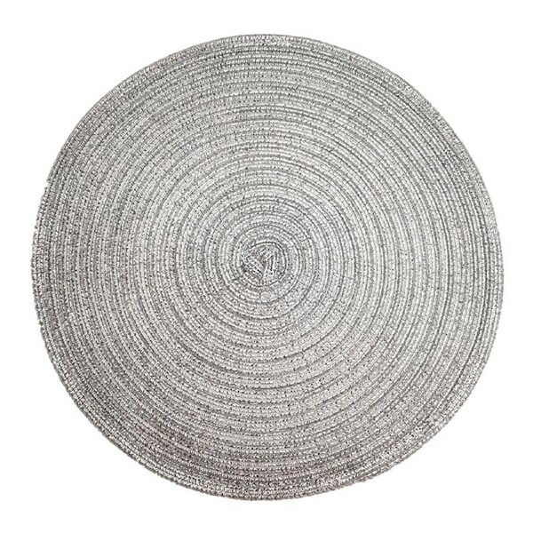 Round Jacquard-Weaved Non Slip Placemats Dining Table Place Mats Set - 4pcs Silver