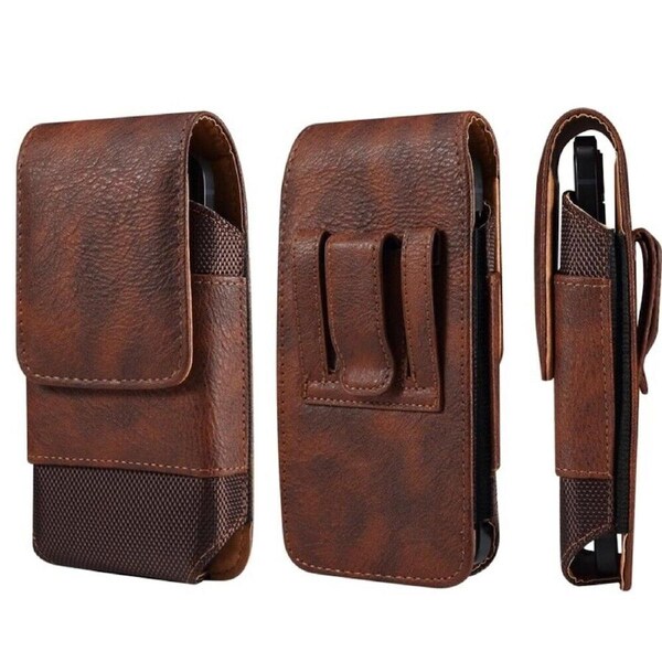 Universal Men Waist Bag Mobile Phone Belt Clip For Mobile Phone Holster Pouch - Brown 6.1 Inches