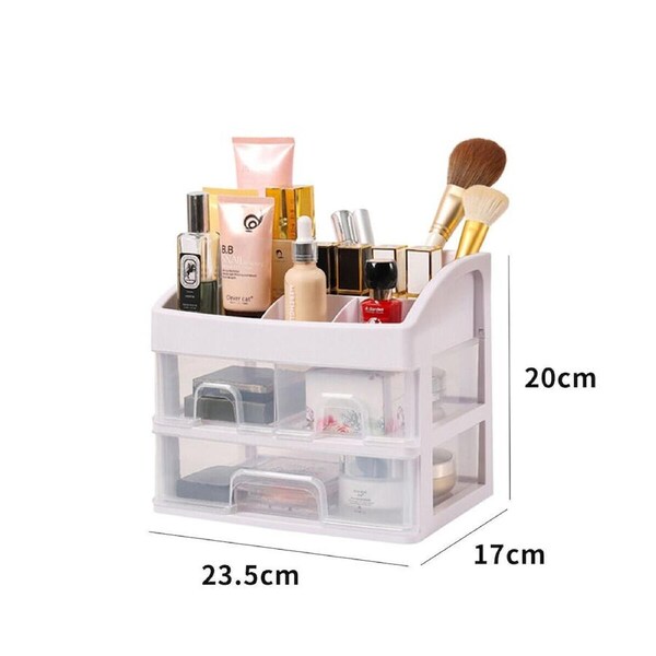Drawer Makeup Organizer Container Box Cosmetic Storage Box Desk Lipstick Case 2 Drawer White