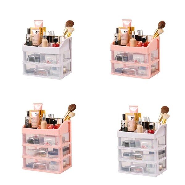 Drawer Makeup Organizer Container Box Cosmetic Storage Box Desk Lipstick Case 3 Drawer White