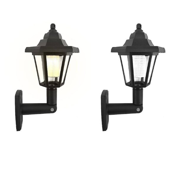 Outdoor Solar Powered Wall Lantern LED Lights Garden Landscape Lamp Fence Yard 2pcs White Light