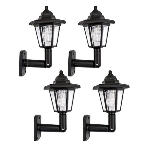 Outdoor Solar Powered Wall Lantern LED Lights Garden Landscape Lamp Fence Yard 4pcs White Light