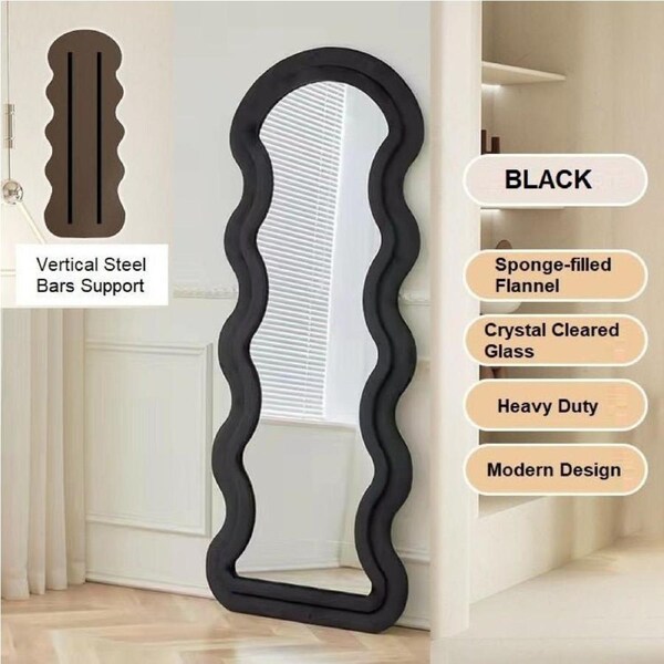 1.7m Elegance Curvy Floor Mirror Wavy Full Lenght Curvy Squiggle Full Body Irregular Asymmetrical Floor Home Decor Black
