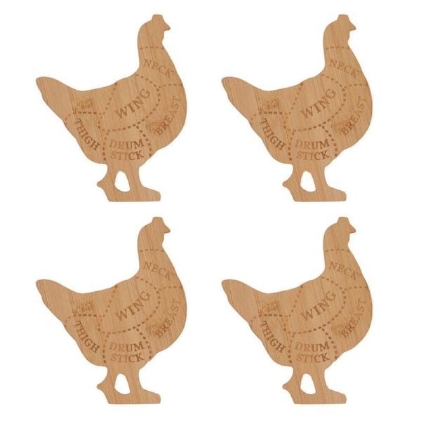 4PK Esschert Design Chicken Chopping Board Bamboo Cutting Food Prep Small NTRL