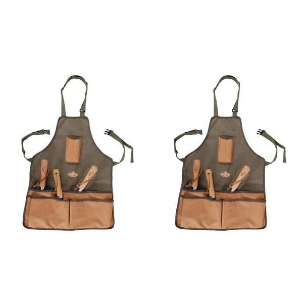 2PK Esschert Design Garden Apron w/ Tool Pockets Accessory Holder Adjustable GRN