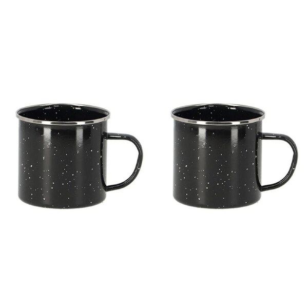 2PK Esschert Design Enamel Carbon Steel Mug Outdoor Camping Hot Cold 0.5L Black