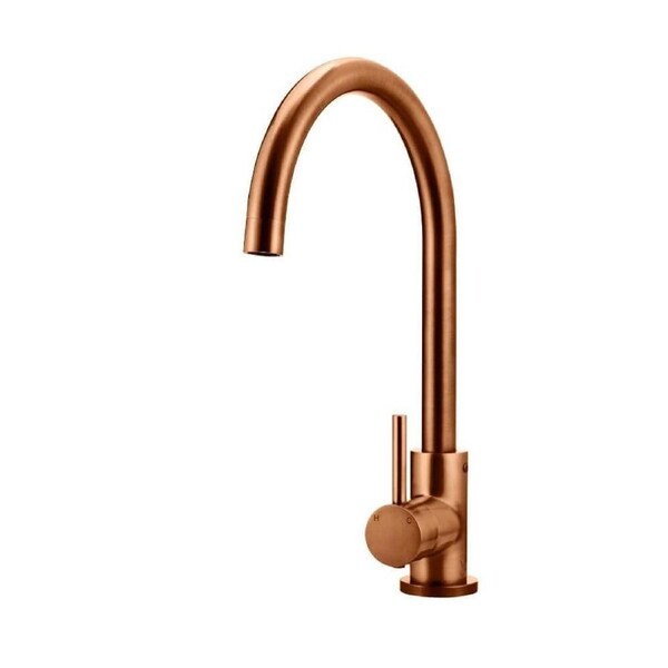 MEIR Round Kitchen Mixer Tap - Gooseneck Swivel - PVD Lustre Bronze
