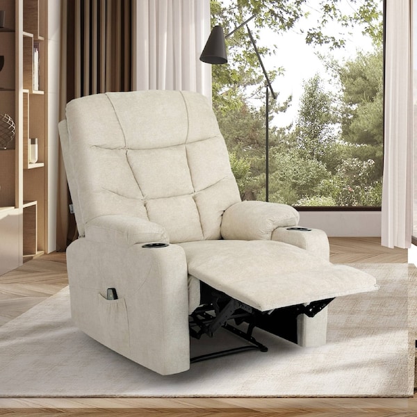 Oikiture Recliner Chair Electric Massage Chair Sofa Lounge Heated Polyester Beige