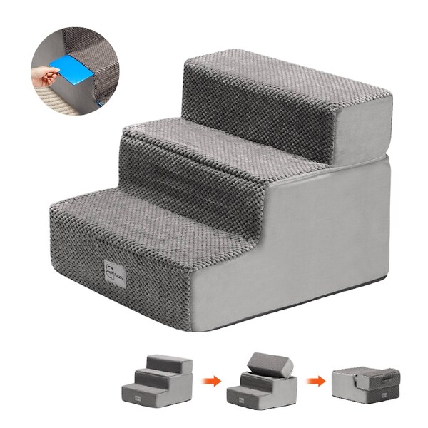 Petzly 3 Tiers Dog Foam Steps Pet Stairs Portable Washable Dog Ladder