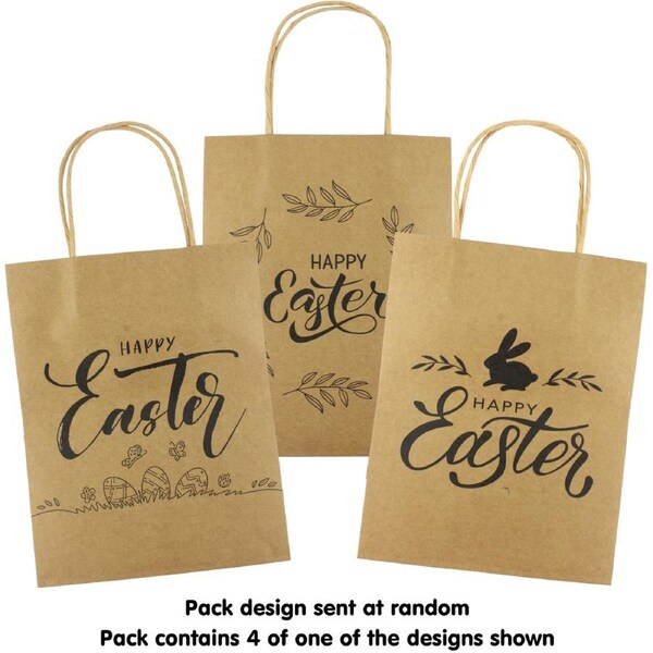Brown Kraft Paper Happy Easter Gift Bags 25.5cm (Pack of 3)