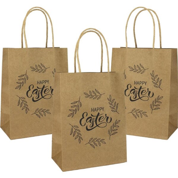 Brown Kraft Paper Happy Easter Gift Bags 20cm (Pack of 4)