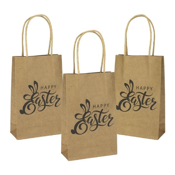 Brown Kraft Paper Happy Easter Gift Bags 16.3cm (Pack of 4)