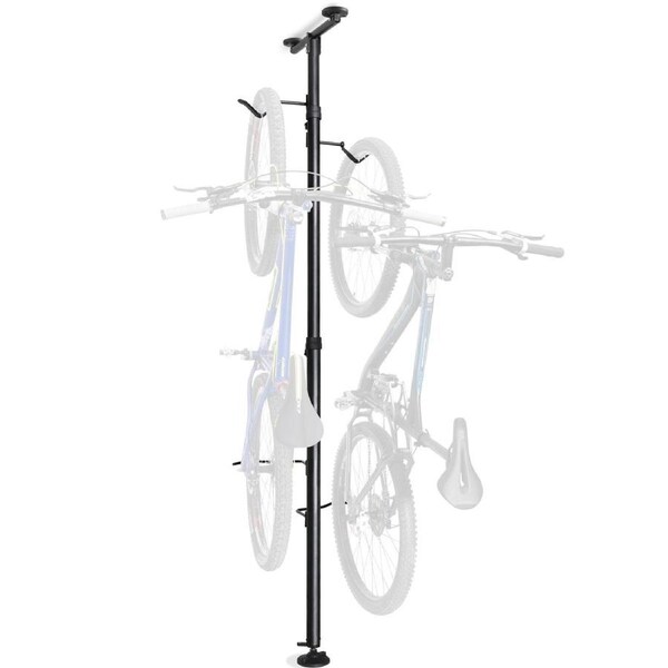 CyclingDeal Floor to Ceiling 2 Bike Storage Stand Durable & Lightweight Aluminum Dual Hanger Bicycle Parking Pole Rack No-Drill Mounting
