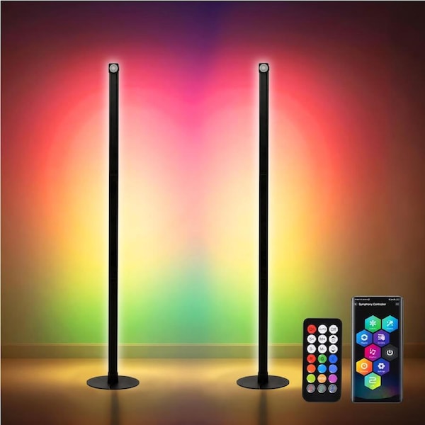 Advwin 2 x Corner Floor Lamp 140cm Smart LED Floor Lamp RGB Light Reading Light App & Remote Control