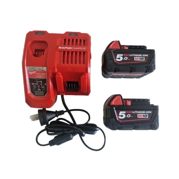NEW GENUINE MILWAUKEE M18 5.0AH BATTERIES, CHARGER AND BAG M18B5