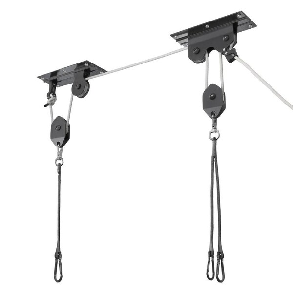 CyclingDeal Ceiling-Mounted Bike Hoist Rack - Secure Bike Storage Ceiling Bike Hangers for Garage - Safe & Easy Lifting with Premium Rope Bike Hooks