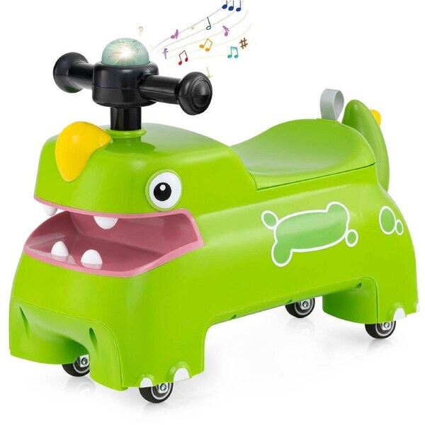 Costway Walking Sliding Car Foot to Floor Ride on Toy w/Sound & LED lights Dinosaur Design Green