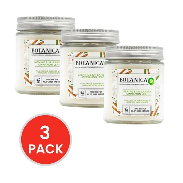 Air Wick 205g Candle Botanica Jasmine And Sri Lankan Cinnamon Leaf (3x Pack)