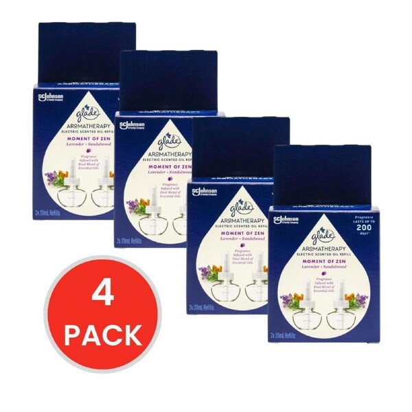 Glade Aromatherapy Electric Scented Oil Refill Moment Of Zen Lavender And Sandalwood Pk2 x 20ml (Value Pack 8)