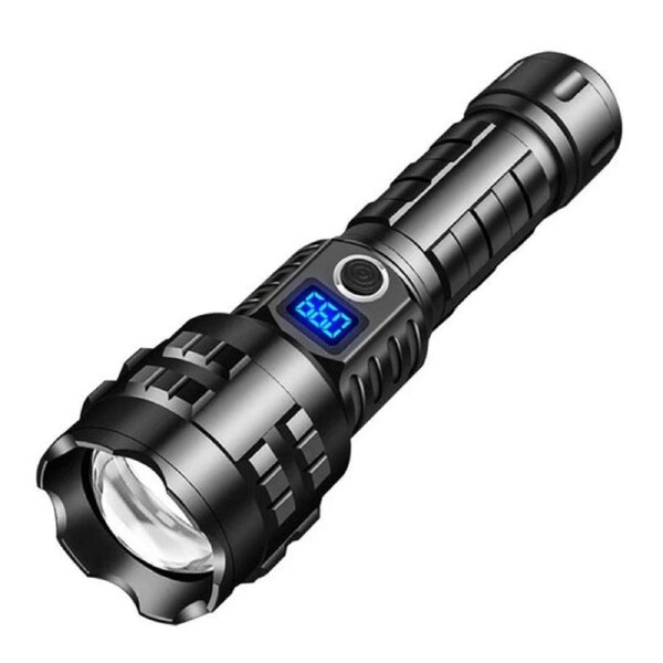 LED Torch Zoom Flashlight Type-C Rechargeable Home Outdoor Digital