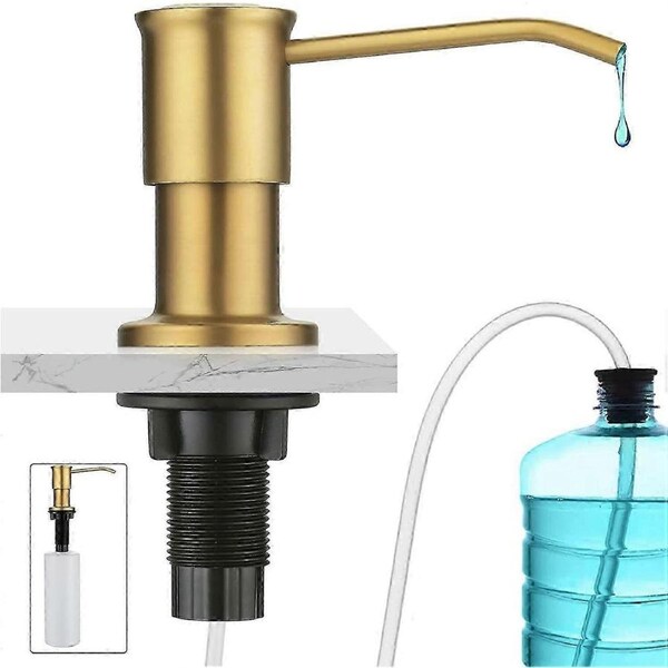 Brushed Gold Built-in Soap Dispenser, Kitchen Sink Soap Dispenser, Built-in Soap Dispenser with 500ML Bottle and 1.2m Extension Set, Top Refill