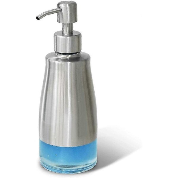 Soap Dispenser Clear Glass Lined Brushed Nickel Stainless Steel Housing Pump Cleaning Fluid