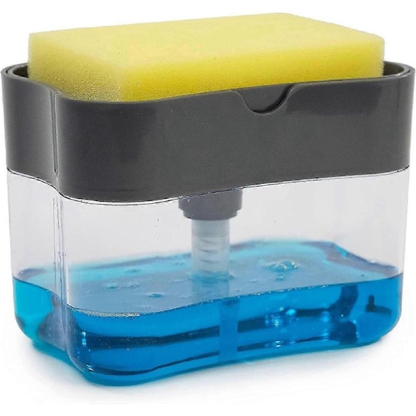Modern Grey Soap Dispenser & Sponge Holder - 13oz Kitchen Essential