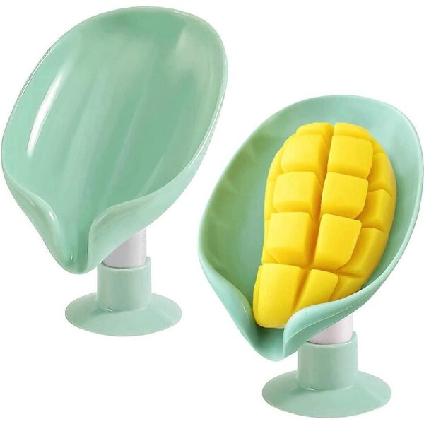 2 PCS Bar Soap Holder, Not Punched Easy Clean Soap Dish for Shower, Leaf Shape self draining soap Holder with Suction Cup Creative soap Box, for Bathr