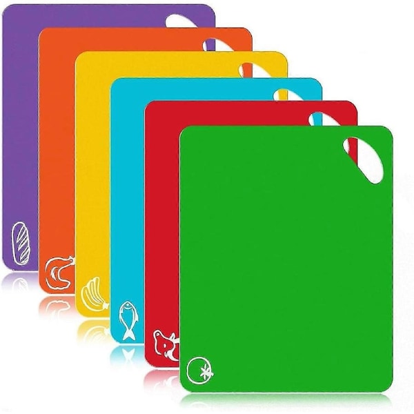 6-piece Cutting Board, Extra-thick Plastic Non-slip Cutting Board, With Food Icon