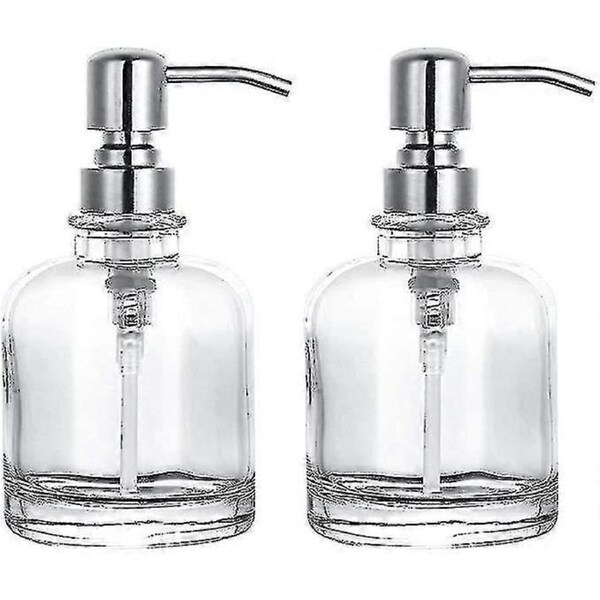 12oz Clear Hand Sanitizer Bottle, Stainless Steel Pump Press Dispense Bottle, Shampoo Glass Bottle S