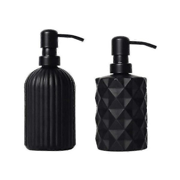 2 Pcs Black Soap Dispenser, 13.5 Oz / 11 Oz Glass Dispenser Set For Bathroom And Kitchen, Soap Disp