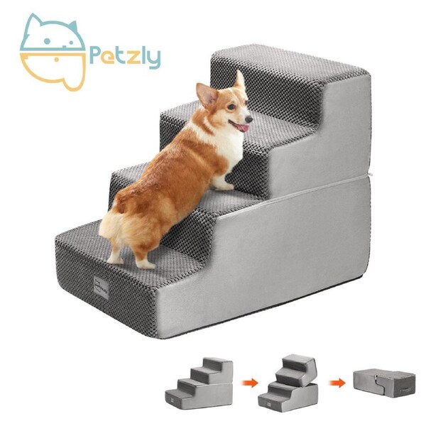 Petzly 4 Tiers Dog Foam Steps Pet Stairs Portable Washable Dog Ladder