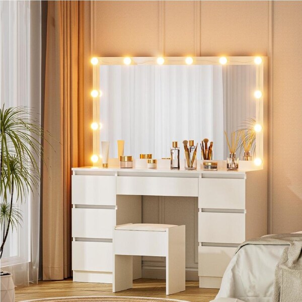 Artiss Dressing Table Vanity Desk With LED Makeup Mirror Storage Drawers Cabinet Make up Table White