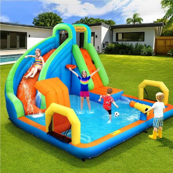 AirMyFun Kids Inflatable Pool Water Slide Cannon Splash Park Jumping Castle Outdoor Toys 427X374CM