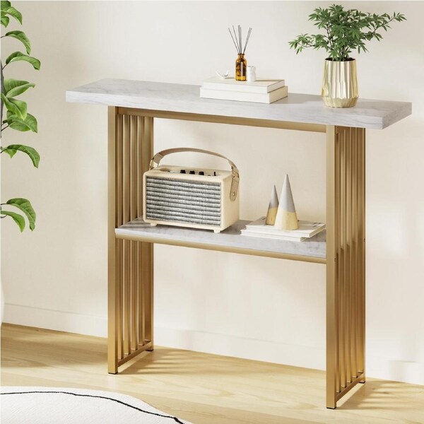 120CM Artiss Console Table Hallway Table Marble Effect White&Gold