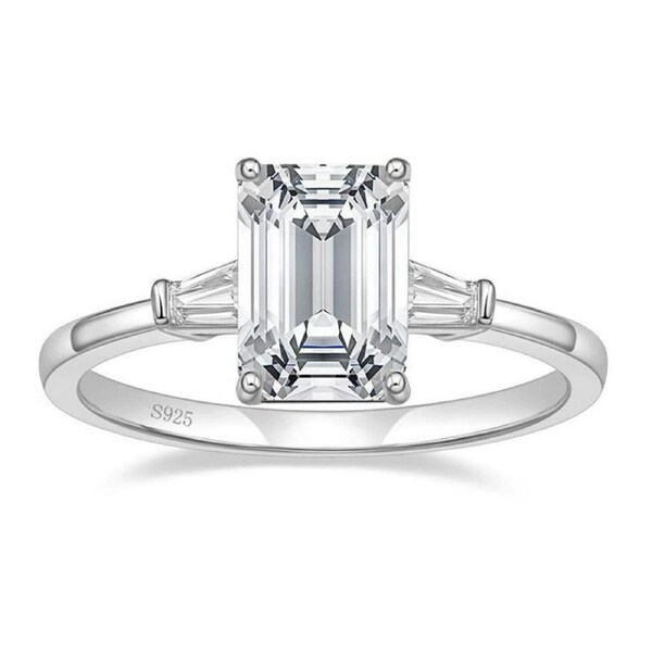 Catzon Engagement Rings 925 Sterling Silver Emerald Cut Cubic CZ Promise Rings